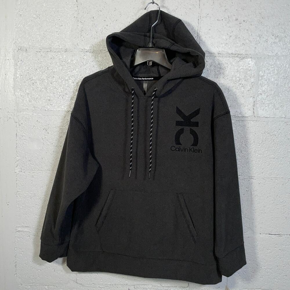 Calvin Klein Women's Embroidered Fleece Hoodie Grey Small